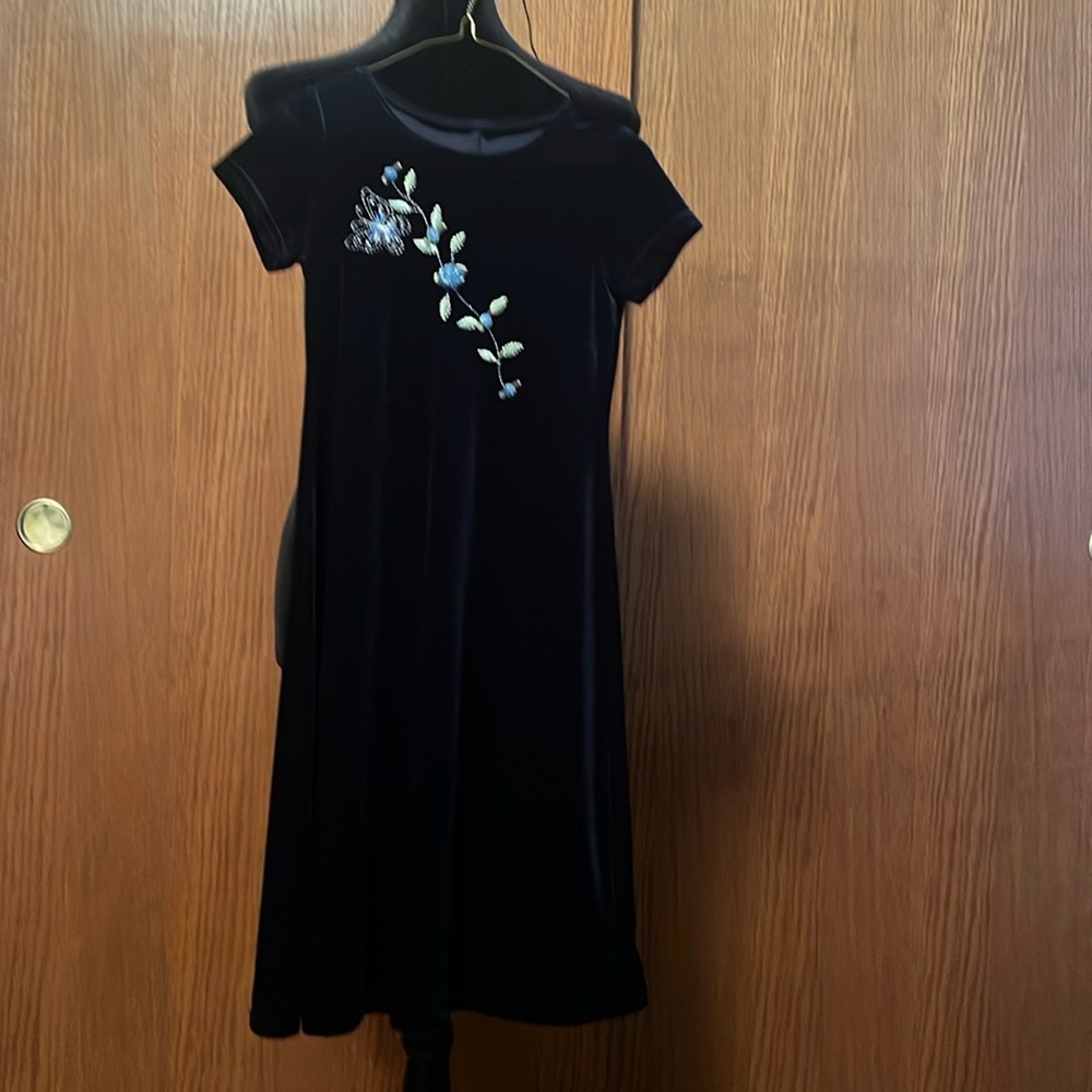 Girls navy velveteen party dress
